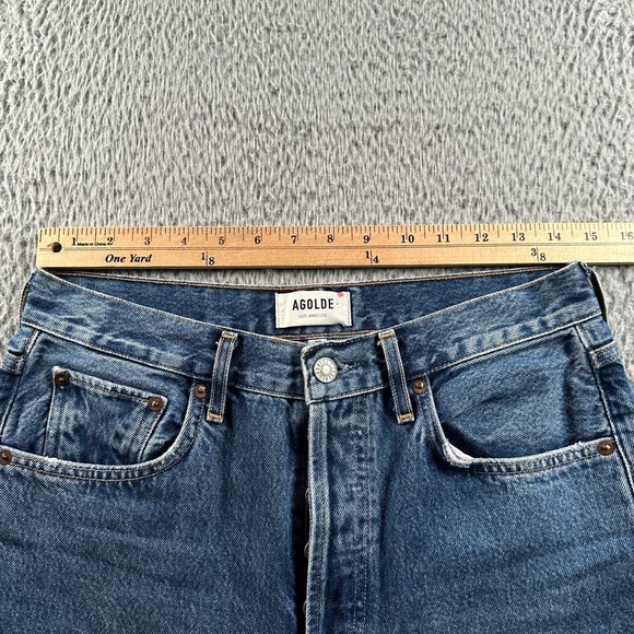 AGOLDE Jeans Womens 28 Riley Crop High Rise Button Fly Raw Hem Blue Denim Casual - Picture 6 of 15